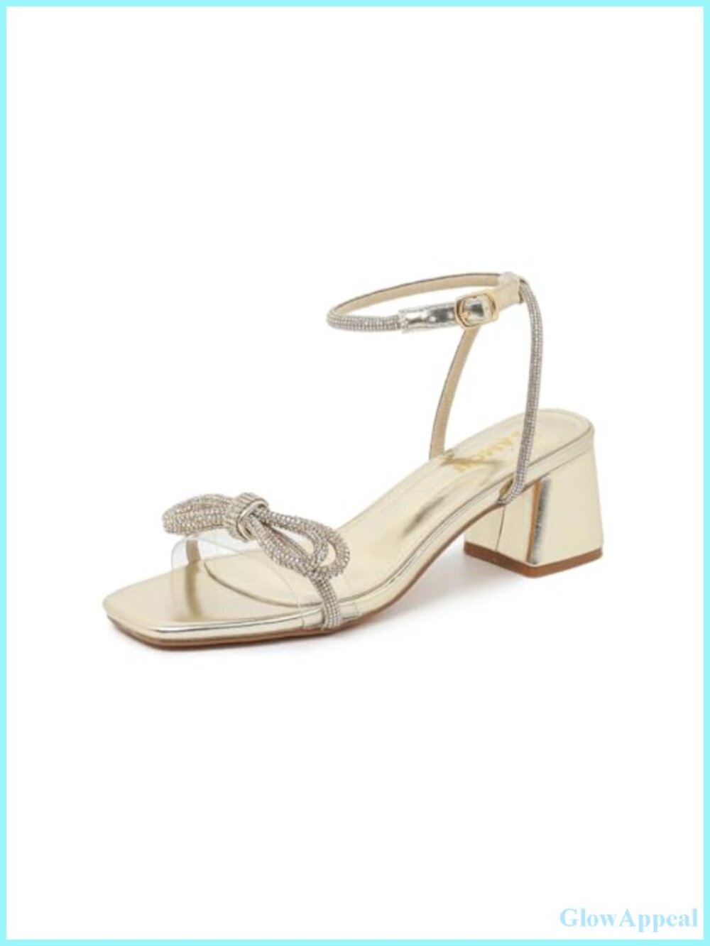 2 Inch Rhinestone Block Heel Sandals with Ankle Strap and Bow